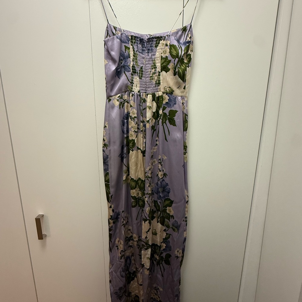 Reformation Frankie Silk Dress Lilac Floral Size 4 - Picture 4 of 5